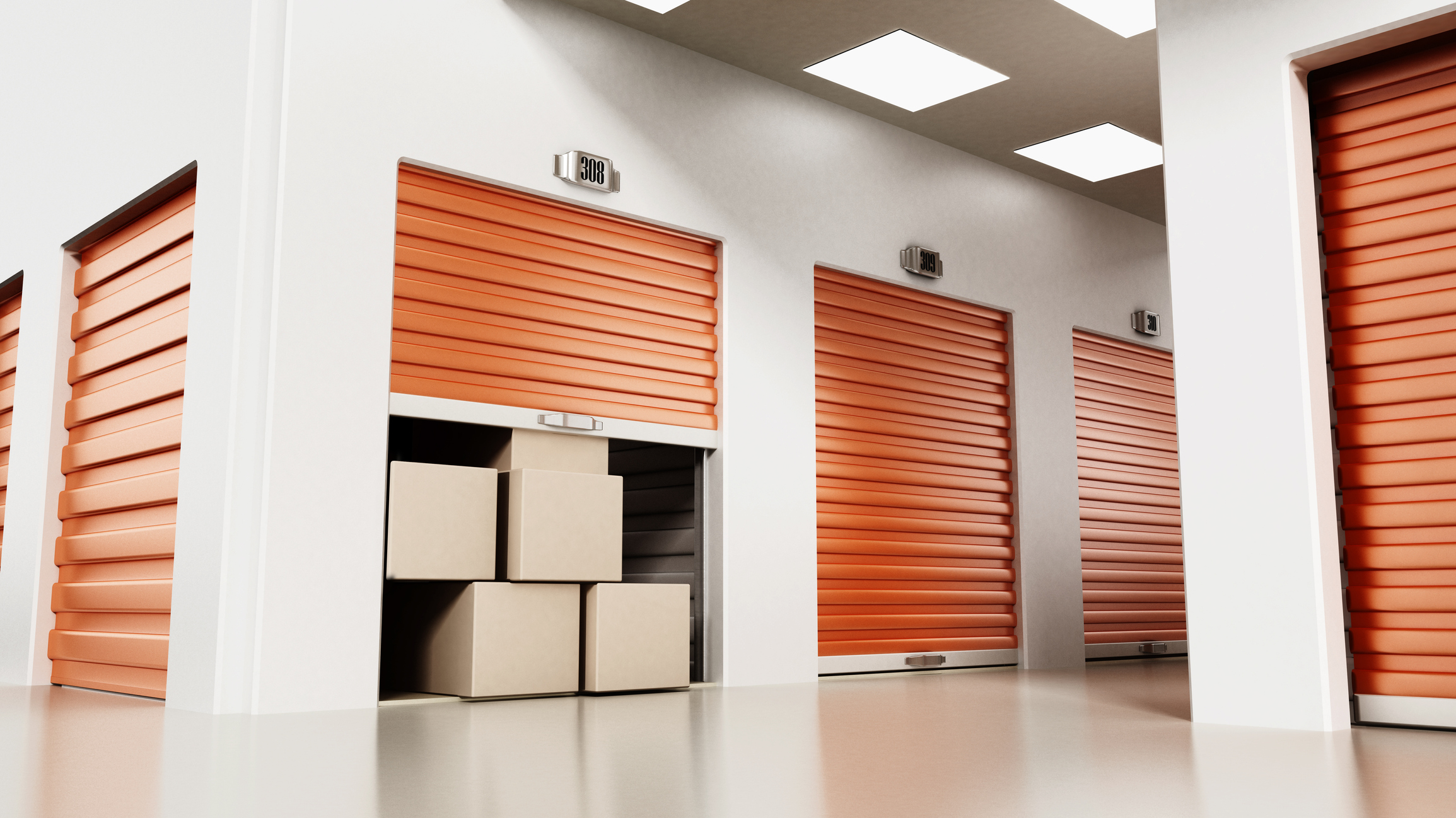 Möbel einlagern: Tipps für Selfstorage beim Umzug Selfstorage-Gebäude mit orangenen Toren