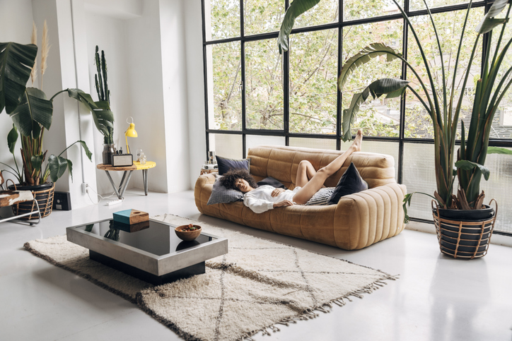 Was ist ein Loft? Eine Loftwohnung mit großen Grünpflanzen und schicken Möbeln